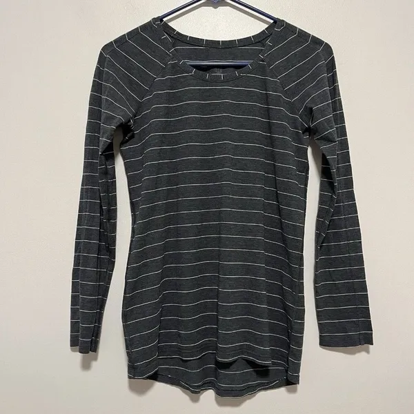Lululemon Emerald‎ Long Sleeve Short Serve Stripe Heathered Black White - Image 3
