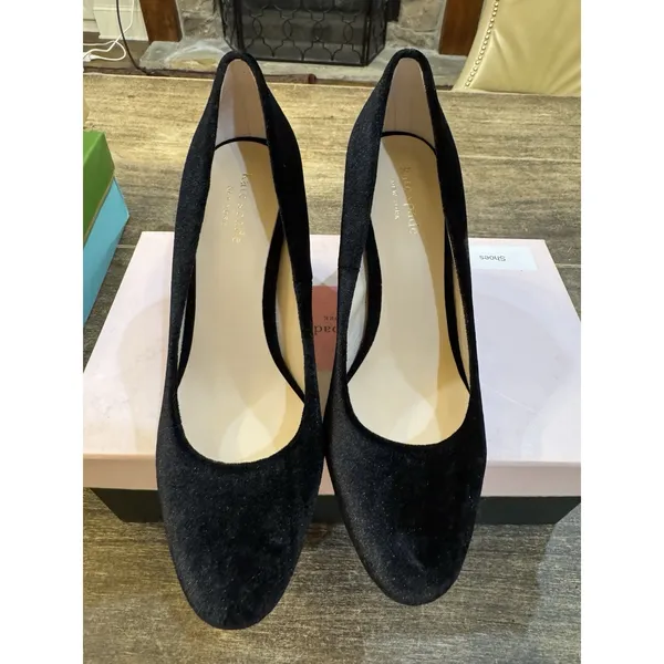 Kate Spade Sybil Pumps Size‎ 7.5 Black Velvet Heels Rhinestones - Image 2