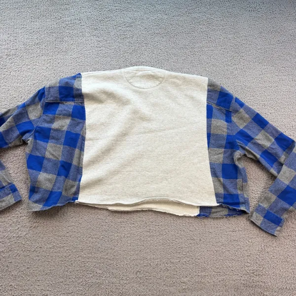 Vintage 90s Indianapolis Colts Reworked Flannel Cropped Sweatshirt Galt Sand 3XL - Image 4