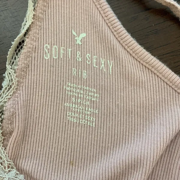 American Eagle soft and sexy ribbed pink lace cami | size s/m - Image 3