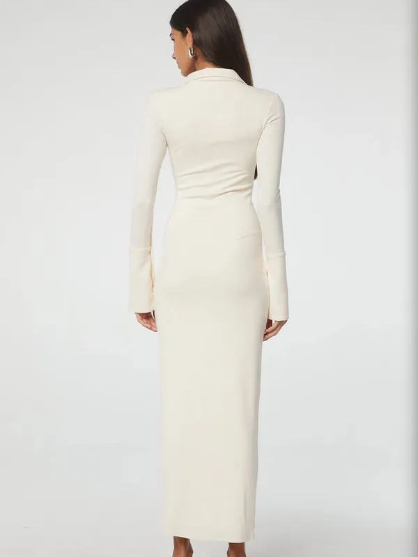 The Line By K Candela Flared Sleeve Maxi Ribbed Zipper Dress Vanilla Medium - Image 6