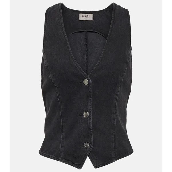 Agolde Heller Sleeveless Black Denim Button Front Structured Vest Spider XS - Image 5
