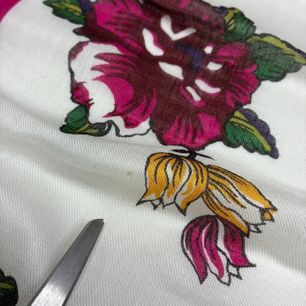 ECHO Vintage Silk Scarf Pink White Floral Square 30.5” - Image 6