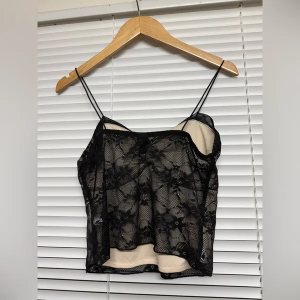 Wild Fable Cropped Tank Top Whimsigoth Lace‎ Black Sheer Y2K Indie Sleaze - Image 3