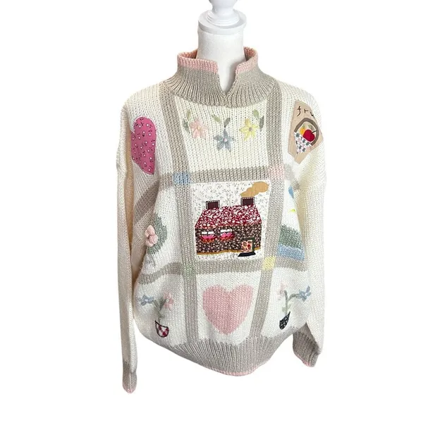 Vintage 90s High Gate Ltd Whimsical Knit Sweater Cottagecore Folk Art - Image 3