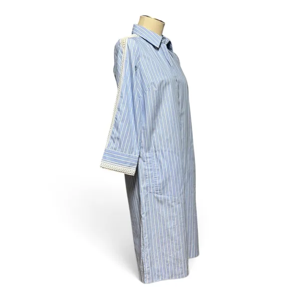 Etcetera Cotton Lace Button Up Shirt Shift Dress Blue White Stripe 4 - Image 5