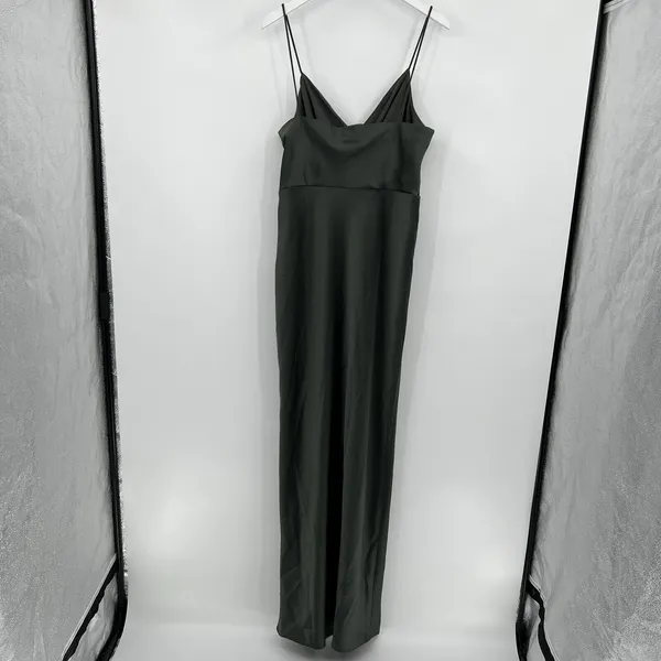 BHLDN Size 14‎ Freya Satin Charmeuse Maxi Slip Dress Moss Green Bridesmaid NWT - Image 6