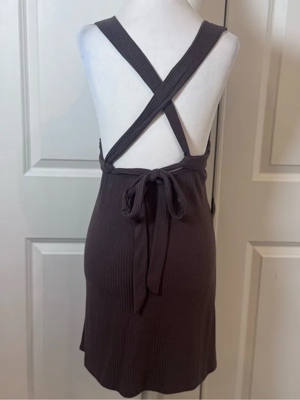 Volcom Mini Dress XS Ribbed Open Back Tie Waist Beach Resort Vacation Boho Surf - Image 4