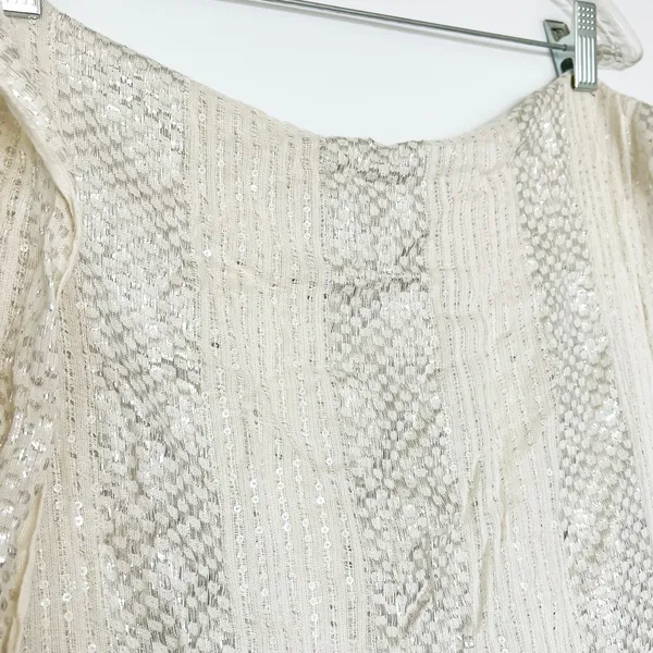 Cejon Silver Sequin Metallic Striped Woven Ivory Scarf Shawl Wrap Womens NWOT - Image 2