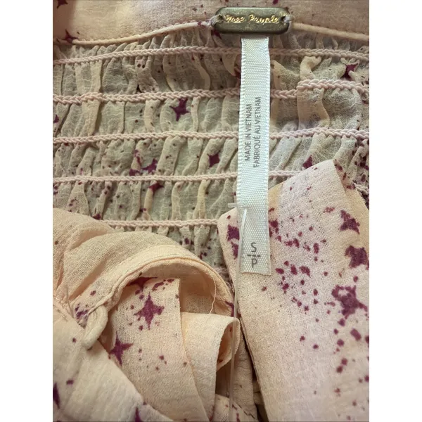 Free People Blouse Sz S Pink Ruffle Tie Neck‎ Sheer Boho OB1828859 Flowy - Image 7