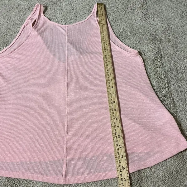 Free People Pastel‎ Pink Ribbed V-Neck Tank Top Scoop Back Sleeveless Knit M - Image 5