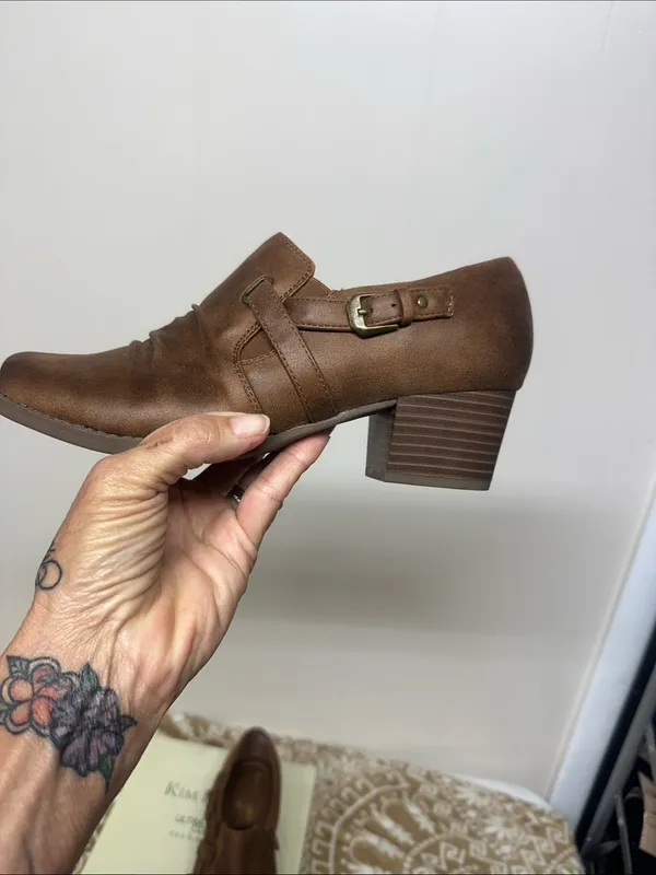 Kim Rogers Brown Faux-Leather Heal Booties with Buckle - Image 3