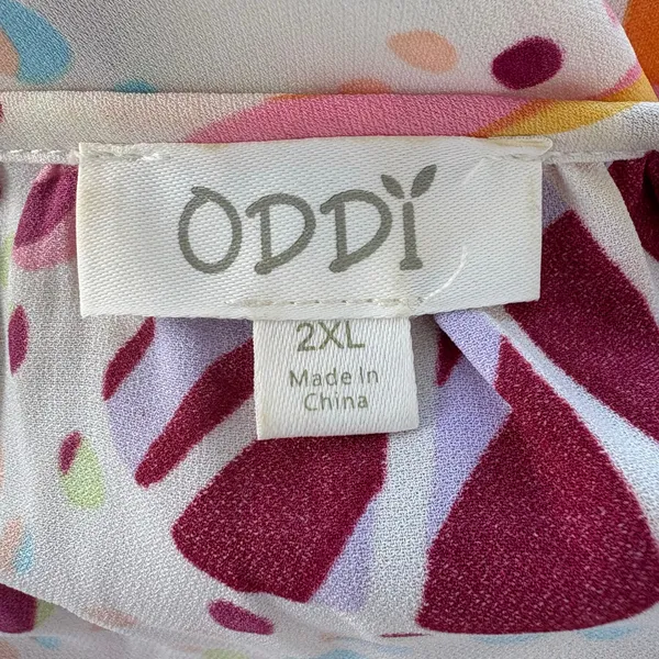Oddy Shirt Sz 2X Colorful Ruffle‎ Puff Sleeve Blouse Pink Whimsical Relaxed Boho - Image 9