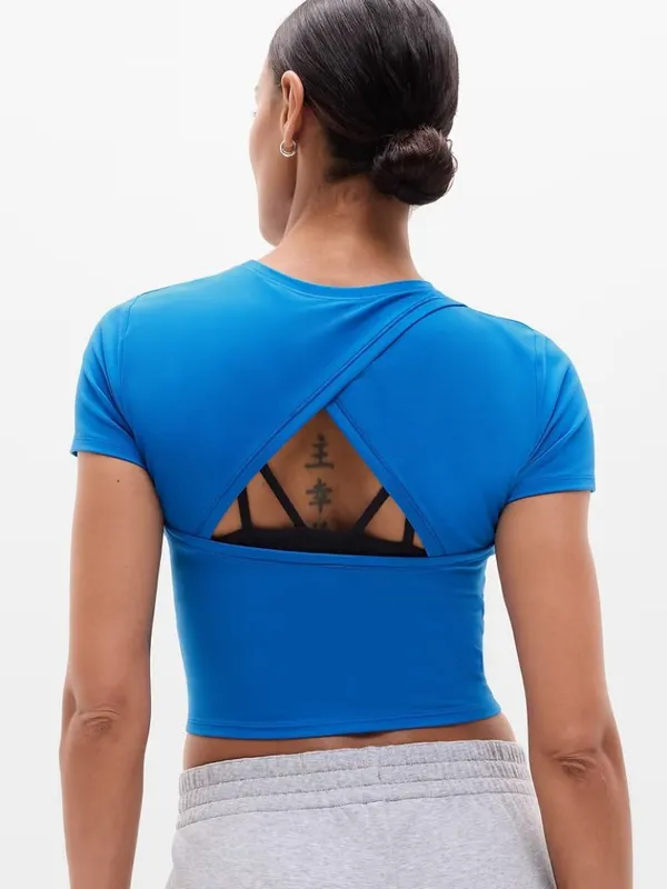 New Athleta S Transcend Open Back Tee Breaker Blue Small Regular - Image 2