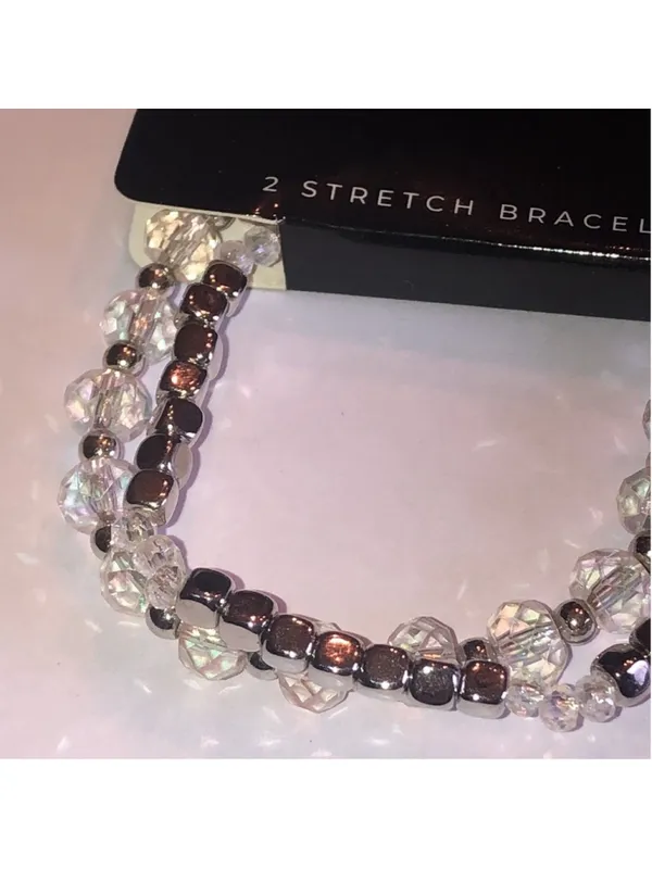 Jasmine Lane Silver Tone Clear AB Beaded Stretch Bracelets - Image 2