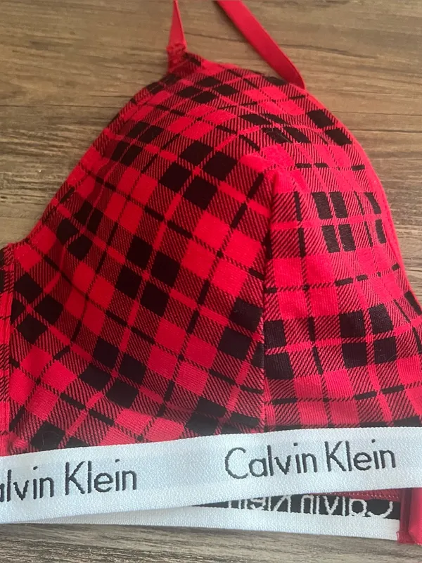 Calvin Klein Icon Cotton Modal Lightly Lined Triangle Buffalo Plaid Bralette - Image 2