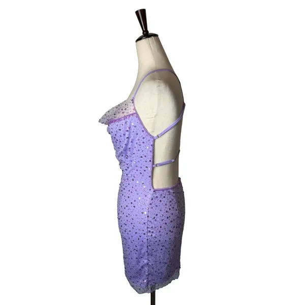 Dyspnea Paris Circa 2004‎ Dress Women Small Purple Sequin Cowl Neck Mini Party - Image 7