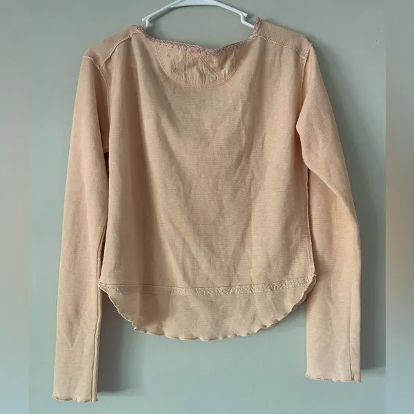 We The Free People Pink Cecelia Coquette Henley Bow Long Sleeve Top Size Large - Image 3