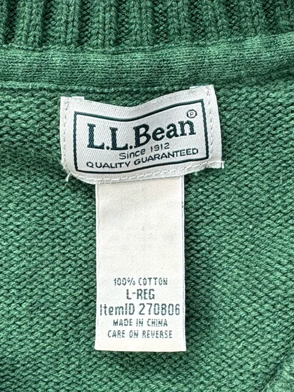 L.L. Bean Knit V Neck Sweater Green Large - Image 2