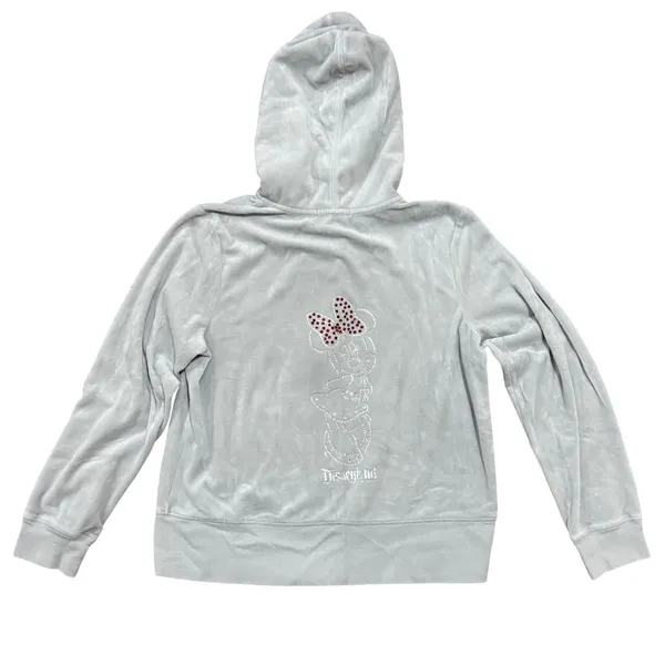 Disney Parks Disneyland Minnie Mouse Velour‎ Rhinestone Zip Up Hoodie Gray XL - Image 5