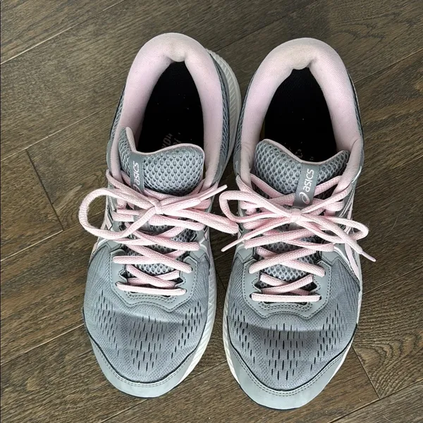 ASICS Gray and Pink Athletic Shoes with Cushioning - Image 2