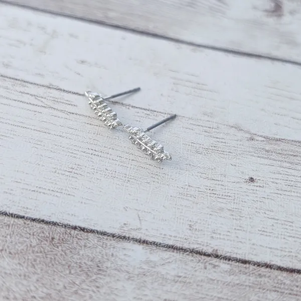 Vintage Stud Earrings Small & Dainty Silver Tone Branch/Leaf - Image 2