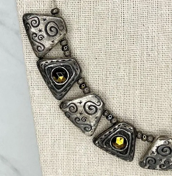 Chico's Silver Tone Wire Rhinestone Bib Necklace - Image 3
