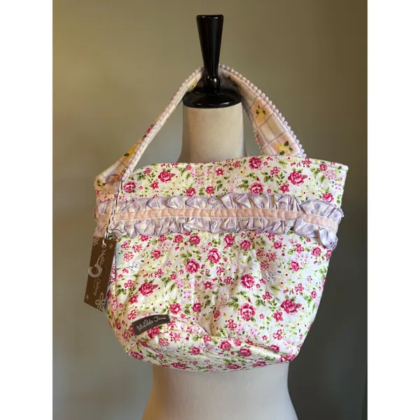 Matilda Jane Floral Quilted Tote Bag Ruffle Purple Gingham Cottagecore NWT retro - Image 2