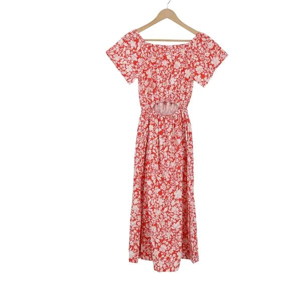Universal Threads Red White Floral Cotton Midi Dress Back Cutout Womens XS - Image 4