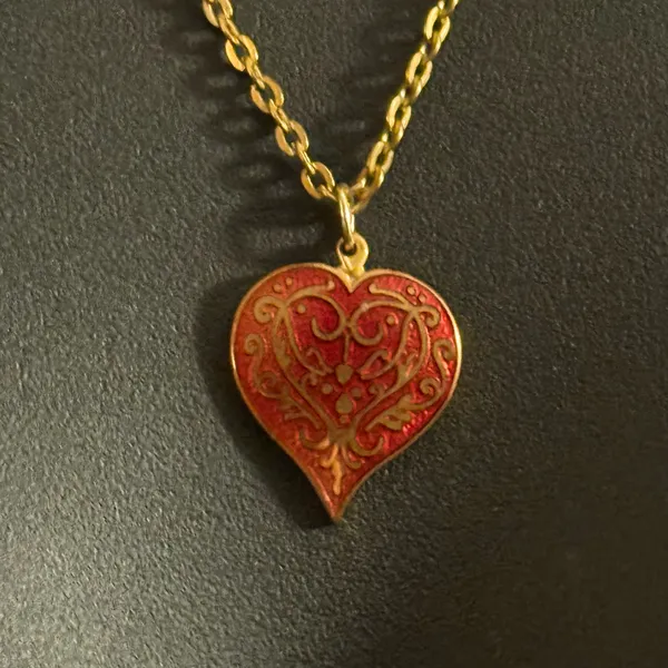 Vintage MMA Renaissance enameled Niello heart pendant necklace - Image 6