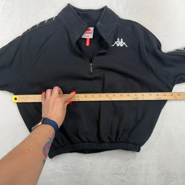 Kappa L Cropped Banda Puria Sweatshirt Black 1/4 Zip Logo Tape Sleeve Sporty - Image 8