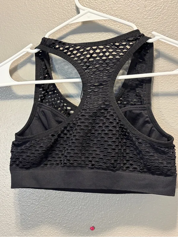 Unbranded Womens Black Fishnet Mesh Sports Bra Racerback Crop Top Size Medium M - Image 2