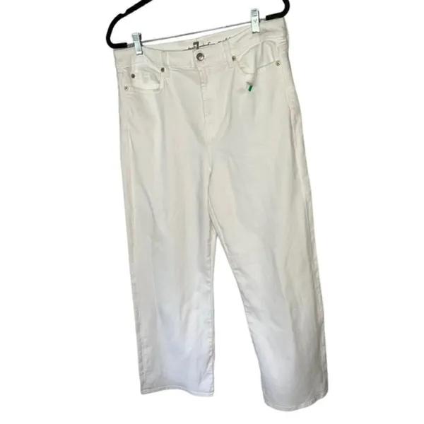 7‎ For All Mankind Cropped Wide Leg White Jeans Size 32 New - Image 2