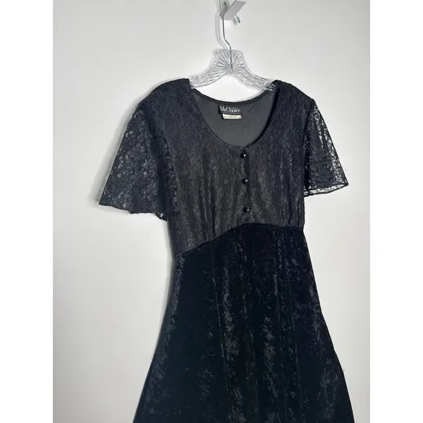 Vintage 1990s Ms. Choice Black Lace & Velvet Maxi Dress Made in USA large - Image 3