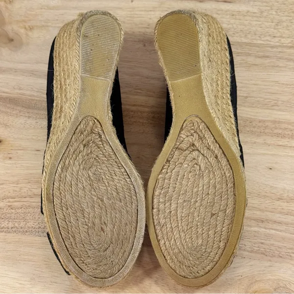 White Mountain Dupioni Fabric Peep Toe Espadrille Wedge‎ Heels Black 9 - Image 9