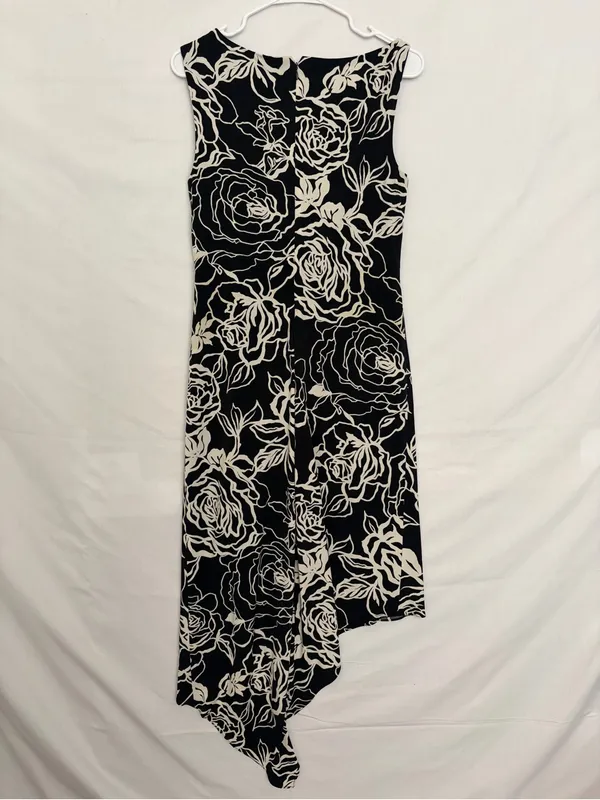 Mary L Couture Women Black Ivory Floral Asymmetric Hem Midi Dress Sz 10(A853) - Image 8
