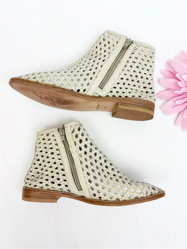 Free People Cayne Woven Leather Bootie Ankle Boots Bone - Image 4