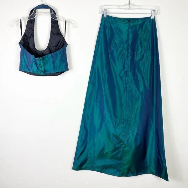 Vintage 00’s Jessica McClintock Gunne Sax Teal Iridescent 2 Piece Formal Dress 5 - Image 5