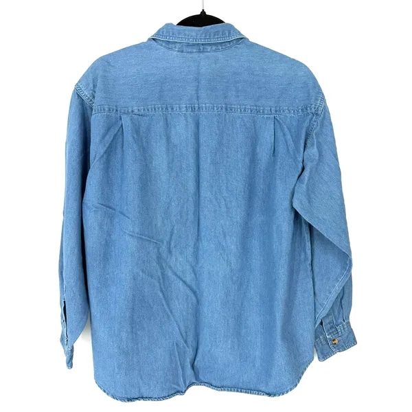Vintage 90's denim shirt M crochet lace jean button up shirt top Western cowgirl - Image 6