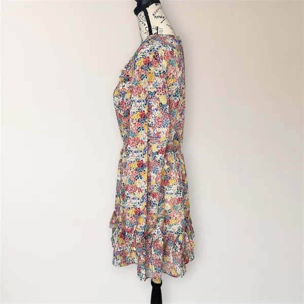 Zara Pink Blue Floral Ruffle Mini Dress Long Sleeve Smocked Tiered‎ Boho Travel - Image 7