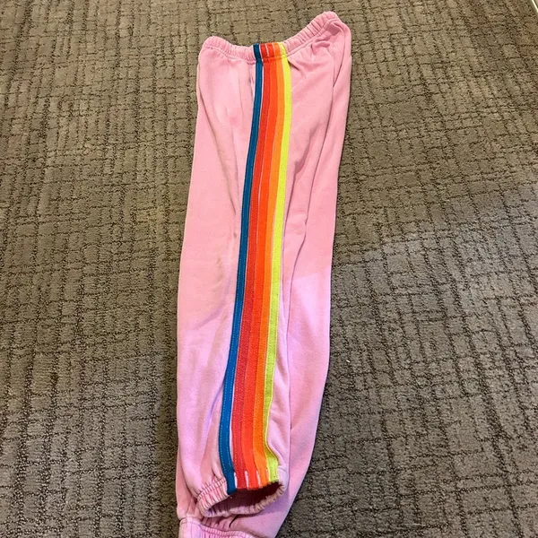 Aviator Nation Pink Track Pants with Multicolor Stripes - Image 2