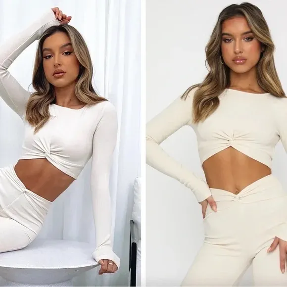 White Fox cream 2-piece set women’s large NWT - Image 2