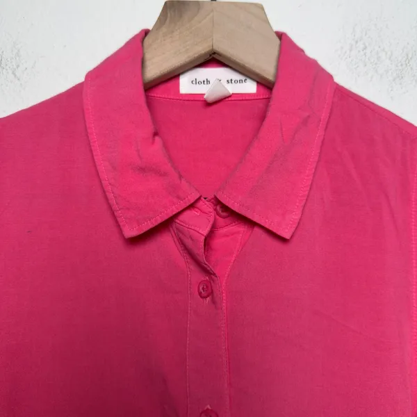 Cloth & Stone Women Ruffle Button‎ Down XS Pink Vibrant Hibiscus Sleeveless Top - Image 5