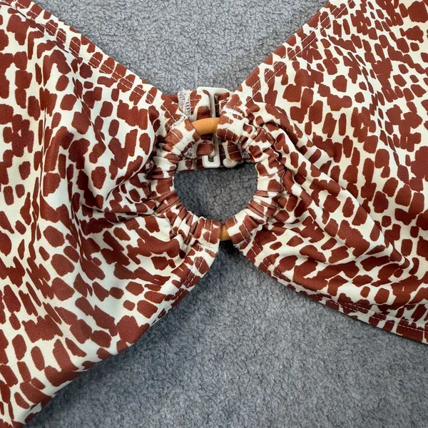 Old Navy Women's 3X Plus Size Brown White Spotted O-Ring V-Neck Bikini Swim Top - Image 2