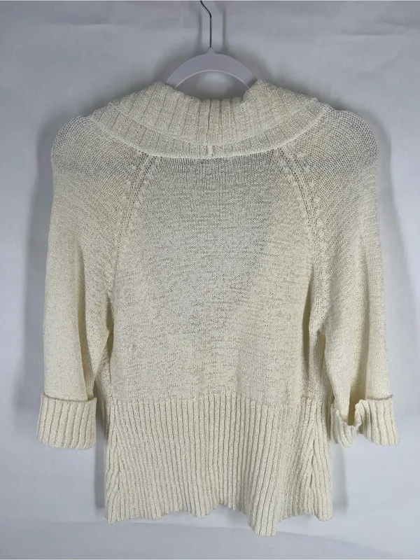 WD-NY Ivory Open‎ Knit Cotton Blend Shawl Collar Cardigan Size L - Image 7