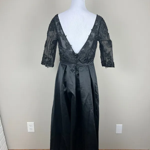 Formal Gown‎ Dress 10 Black Floral Applique Beaded A-Line Evening Whimsigoth - Image 10