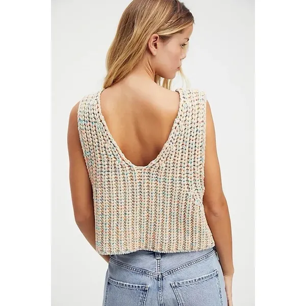 Free People‎ Hoopla Boxy Tank XS Pastel Multicolor Chunky Knit Boho Oversized - Image 2