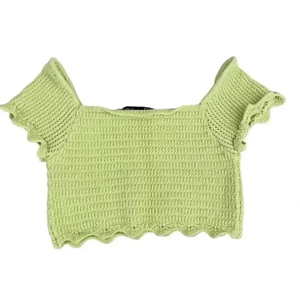 Zara Lime Green Crochet Off Shoulders Cropped Tank Top SZ S #1138 - Image 5