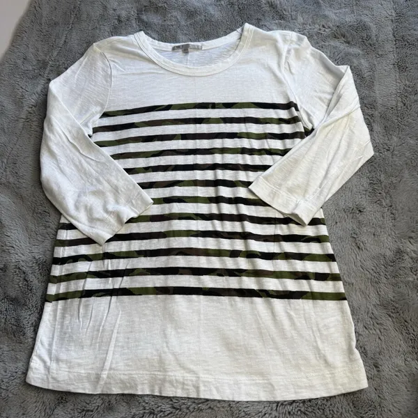 Gap Women's Medium 3/4 Sleeve White Camo Striped Shirt‎ 100% Cotton - Image 16