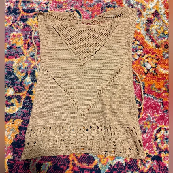 Tan Crochet Halter Dress - Image 2
